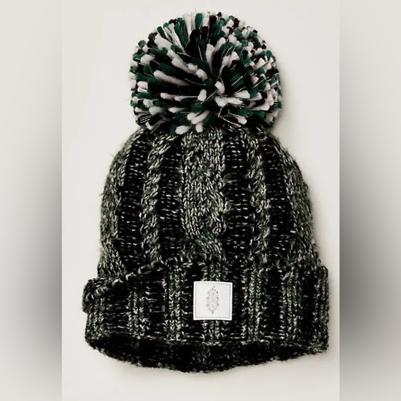 FP Movement by Free People Accessories - NWT Free People Movement Pom Party Reflective Beanie Hat in White Black Green